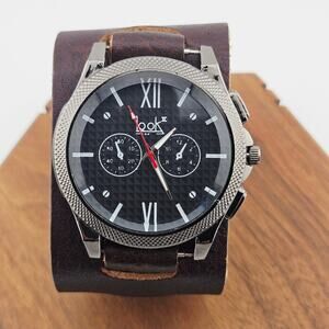 Look Men's Wide Leather Ban Watch Black Brown Bold Multidial Statement GH410